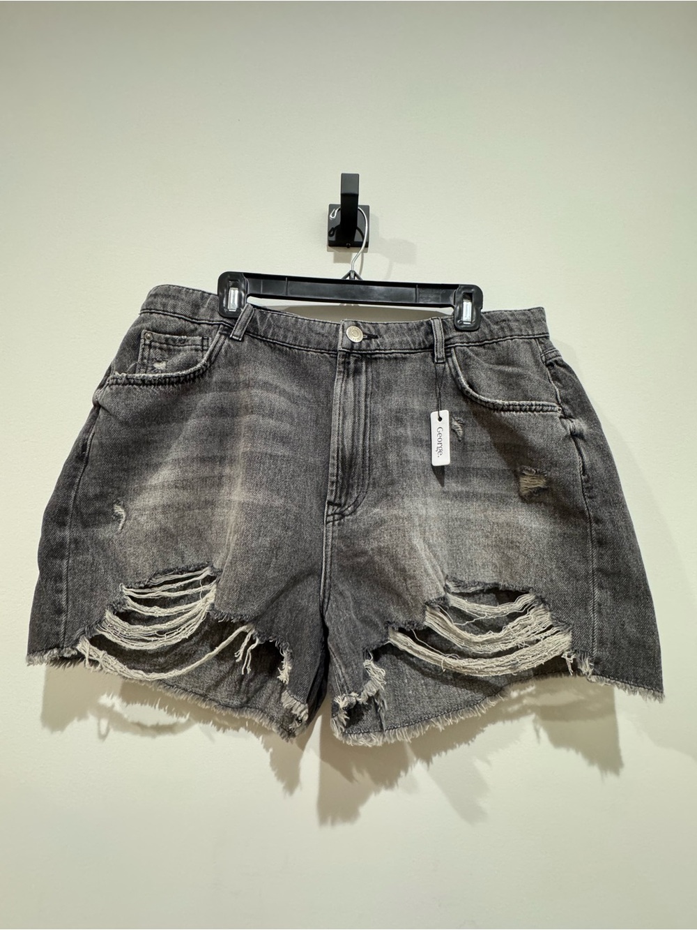 George Distressed Black Washed Denim Shorts Sz16( 36”waist) new